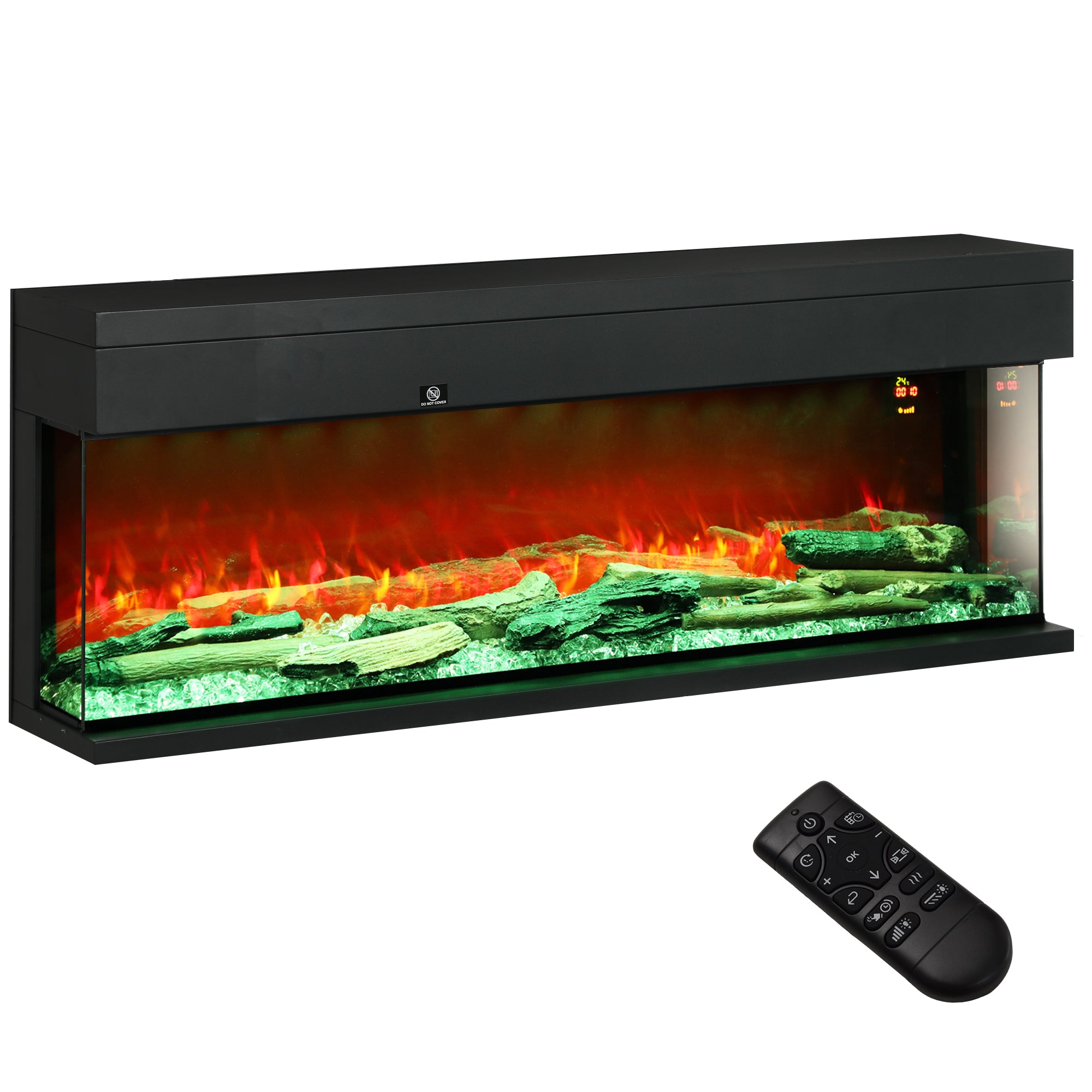 1800W 15-40℃ Adjustable Flame Glass Panel Convector Heater, 127cm